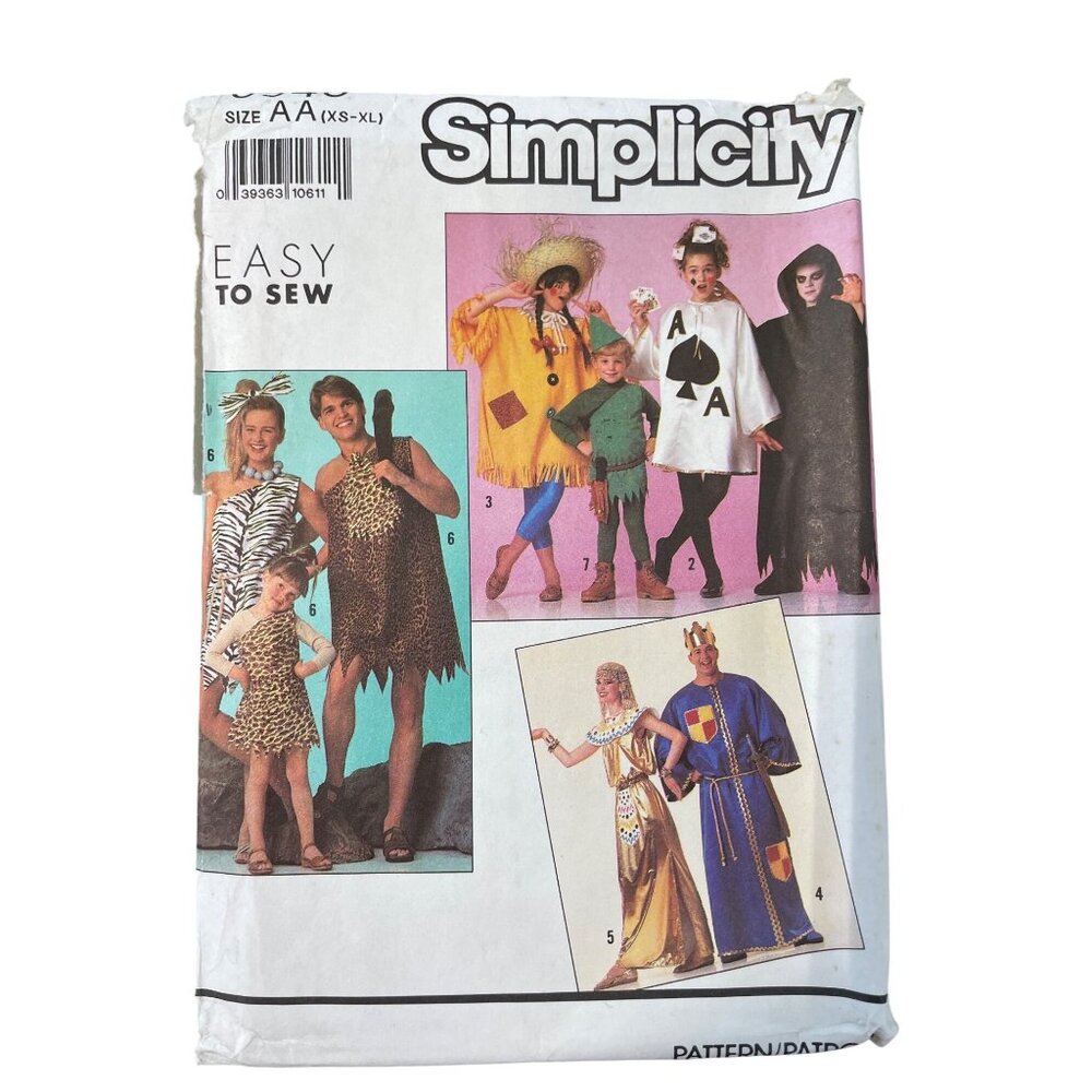 Simplicity 9945 Sewing Pattern XS-XL Card Caveman King Scarecrow Egyptian CUT
